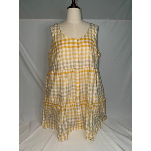 Madewell Dresses & Skirts - Madewell NWT Gingham Tiered Mini Dress XXL Yellow Plaid Sleeveless Button Front